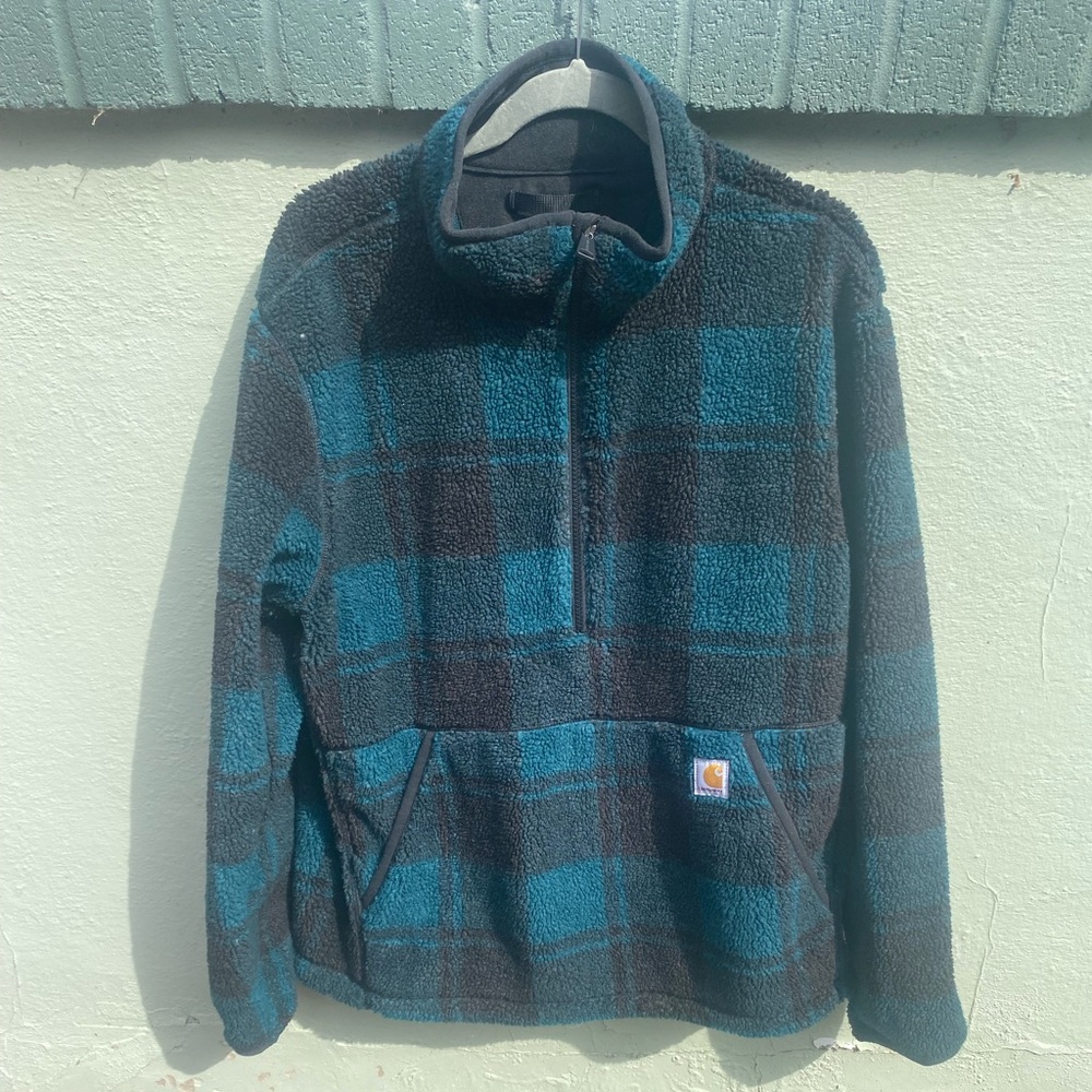 Carhartt Men's Teal and Black Sherpa Half-Zip Pullover